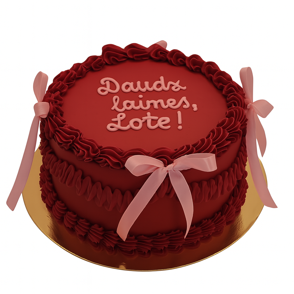 Vintage kūciņa – sarkana ar rozā lentītēm