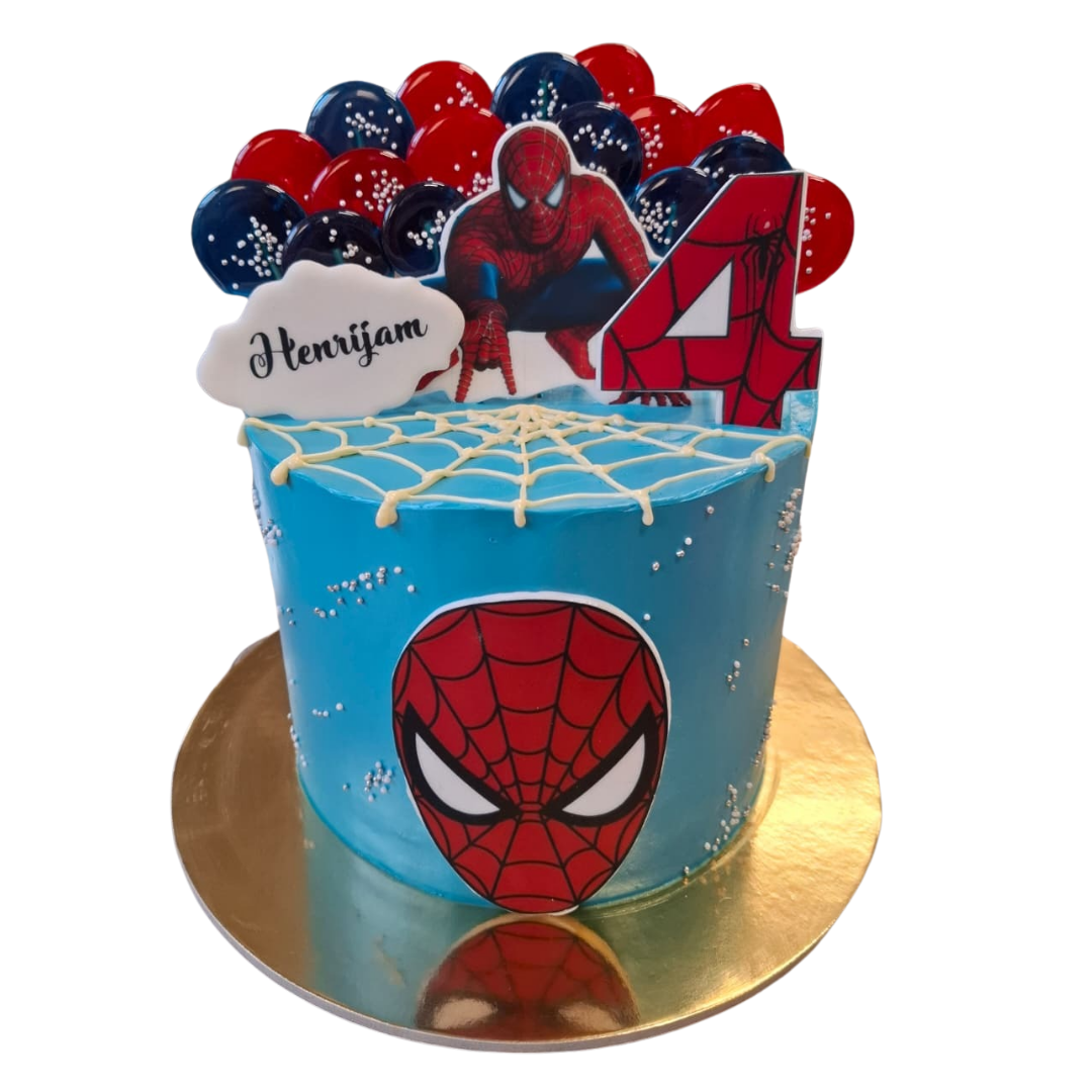 Spiderman kūka ar zirnekļu tīklu un vertikālu dizainu
