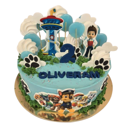 Pow patrol kūka ar ķepām un torni ar vertikālu dizainu