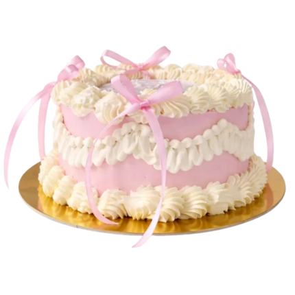 Vintage kūciņa – rozā ar baltām cakām un maigi rozā lentītēm