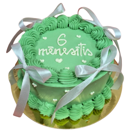 Vintage kūciņa – zaļa ar baltām lentītēm un sirsniņām