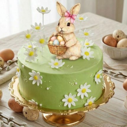 Lieldienu zaķis margrietiņās ar vertikālu dizainu